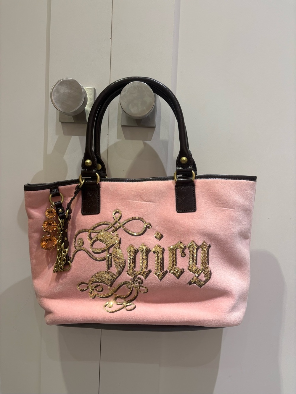 Rare Vintage 2009 Juicy Couture Pink Velour Gold Sequin Tote Y2K